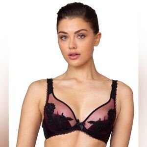 Elegant Black and Burgundy Agent Provocateur Lace Bra